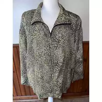 Womens Vintage Rhoda Lynne Silk Leopard Print Bomber Jacket Size L • $35.74