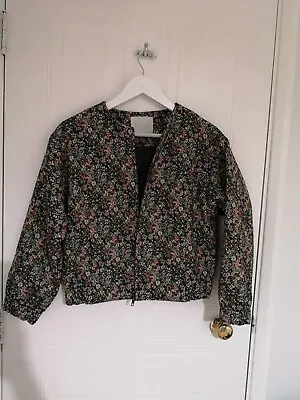 Tapestry Bomber Jacket Unique Khaki  Floral Design Vintage Style Vg Ehka Sopo M  • £32