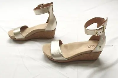 UGG Women's Zoe II Metallic Wedge Heeled Sandals TM8 Gold Size US:6 UK:4 • $47.49
