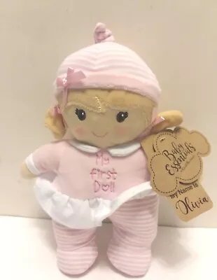 Baby Essentials My First Doll Tags Plush Pink Doll Rattle Plush 9  Pink Olivia • $16.95