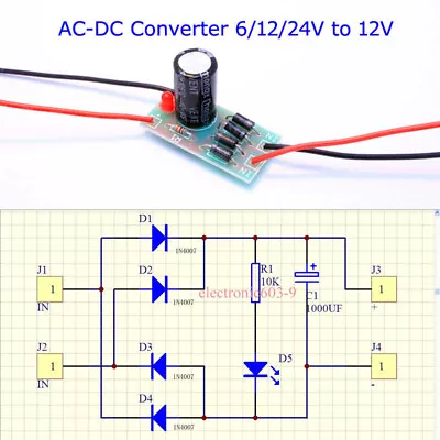 AC-DC Converter 6/12/24V To 12V Full-bridge Rectifier Filter Power Supply Module • £1.44