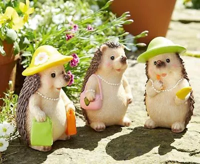 Set Of 3 Hedgehog Garden Animal Ornaments Outdoor Statues • £9.99