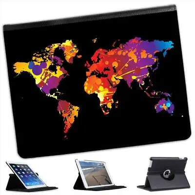 Paint Splash World Map Modern Art Folio Wallet Leather Case For IPad 2 3 & 4 • £9.99