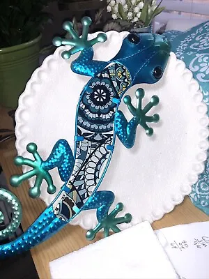 Colorful Lizard Metal And Glass Wall Decor Blue Mosaic Colors • $16.50