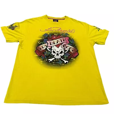 Ed Hardy Christian Audigier Men’s Retro Y2K Logo Print T-Shirt (Yellow) Medium  • £22.99