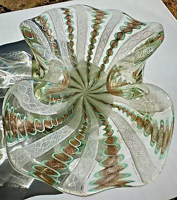 Mid Century MURANO AVEM Art Glass Ashtray LATTICINO Bowl ZANFIRICO Aventurine • $200