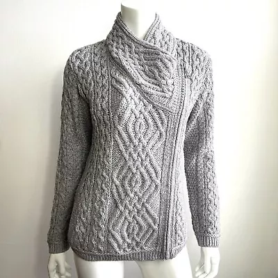 Aran Sweater Market Cable Knit Sweater Cardigan Women's Size Medium Gray Zip Up • $49.95