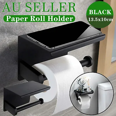 $13.18 • Buy Stainless Steel Toilet Paper Roll Holder Storage Hooks Bathroom Washroom Black  