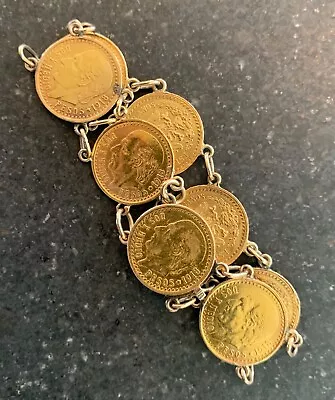 1918 Mexico 2.5 Dos Y Medio Pesos Gold Coin Bracelet 5.75” 20 Grams • $1600