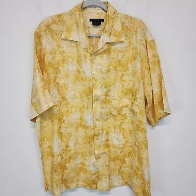 Zegna Sport Mens XXL Floral Linen Shirt Yellow Button Up Short Sleeve Hawaiian • $49.82