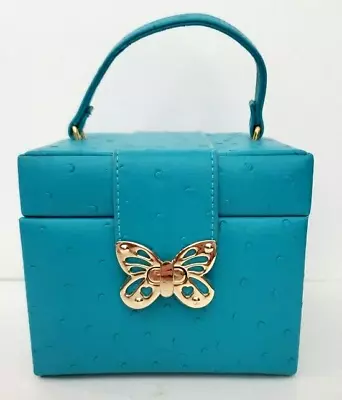 KENSIE Butterfly Teal Travel Jewelry Box Mirror Drawer Storage Top Handle 6x5x5  • $14.99