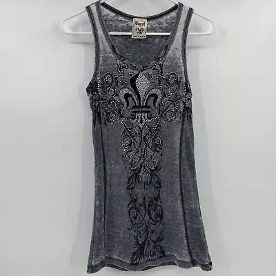 Vocal Tank Top Womens Small Gray Vintage 90s Y2K Grunge Embellished Sleeveless • $29.94