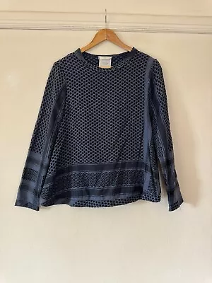 CECILIE COPENHAGEN-Blue&Black Woven 100% Cotton Long Sleeve Top OSFW-EUC RRP$199 • $60