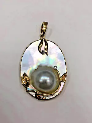 Mabe Pearl Diamond 14k Yellow Gold Pendant Vintage Estate 11.7 Grams • $499.99