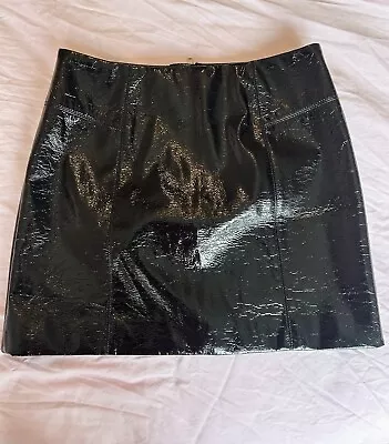 H&M Black Shiny Wet Look Faux Leather Mini Skirt Size UK 8 • £5