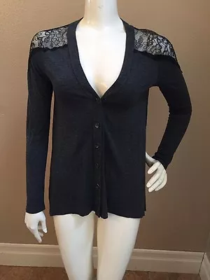 Velvet Brand Dk Gray Viscose Lightweight Cardigan W/ Black Lace Contrast S NWT! • $17.49