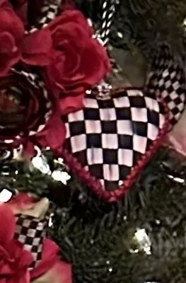 Mackenzie Childs Heart Material/ Resin Ornament Courtly Check/ Tartan - 2 Sides • $17.50