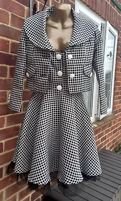 VOODOO VIXEN BLACK & WHITE SIZE 10 SWING DRESS & JACKET VINTAGE 1950s ROCKABILLY • £30