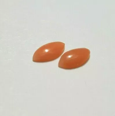 Marquise Shaped Coral.  Set Of 2 Marquise Shaped 8x4mm Cabachon Coral Gemstones. • $8.99
