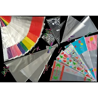 Kids Gift Bags - Clear Coloured Party Cone Bag - Sweet Candy Treat Cello Plastic • £2.25