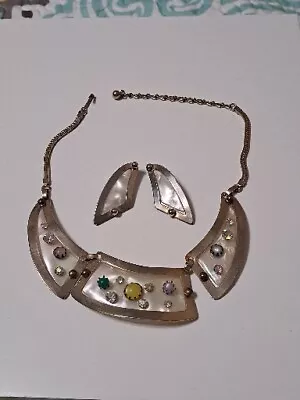 $35.95 • Buy PRETTY Vintage LERU COLOR Glass Cabochons Wide COLLAR Necklace And Earrings Set