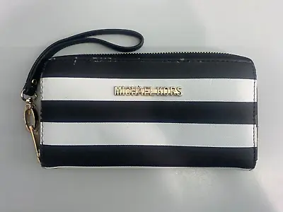 Michael Kors Wallet Wristlet Clutch Black White Stripes - Flawed Front &Back • $19.99