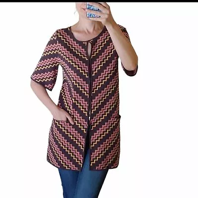 Milly Zigzag Chevron Knit Cardigan Short Sleeves Long Sweater Size Small • $24.99
