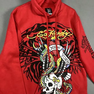 Ed Hardy Hoodie Mens M Red Skull Eagle Snake Tattoo Pullover Sweatshirt DEH • $46.92