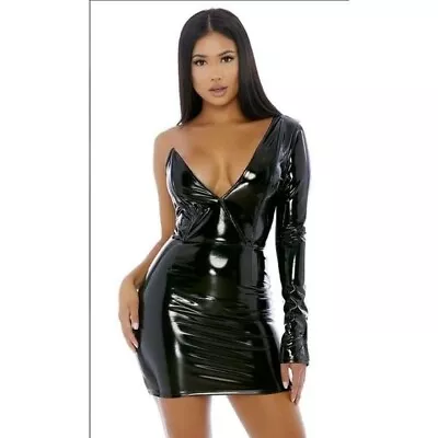 Forplay Sexy V Neck Mini Vinyl Black Dress NEW • $20