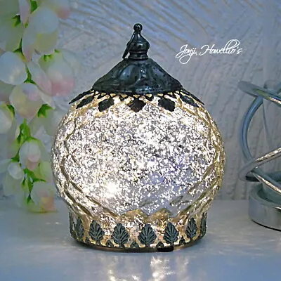 £12.25 • Buy Moroccan Lantern Silver Mercury Glass LED Lamp Hanging Ornament Home Art Decor