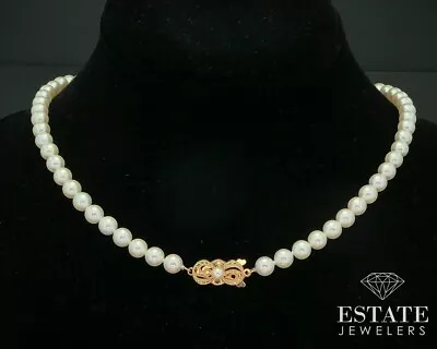 Vintage 18k Yellow Gold Mikimoto 6mm Akoya Pearl Necklace 18 L I15087 • $1999