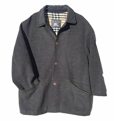 Burberrys Men Navy Gray Nova Check Wool Peacoat Size 5 • $99