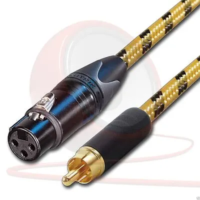 Gold RCA To Female XLR Audio Cable. Vintage Braided Phono Lead Neutrik Mic 3m+ • £30.10