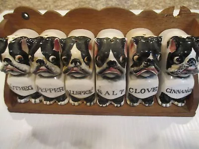 Rare Vintage Boston Terrier Spice Shakers & Rack Japan • $150