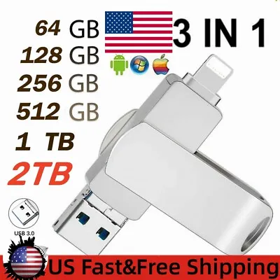 OTG 3in1 Memory Photo Stick For IPhone Micro Android USB3.0 Flash Drive Pen • $16.99