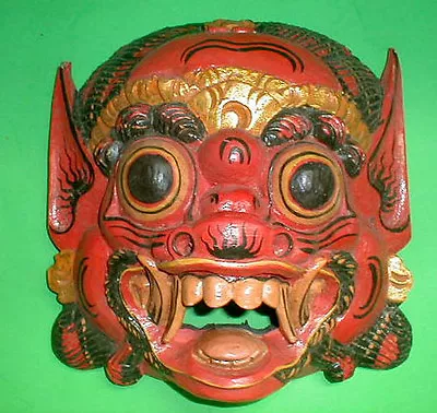 Mask Bali Hindu Raksaksa Demon Handcarved Small 8.5 X 8  RED Black White Brown • $76.50