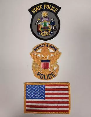 MAINE State POLICE Protect And Serve USA FLAG Sew On Iron On PATCH SET 3 Pcs New • $13.95