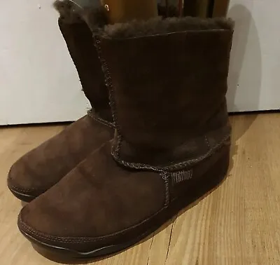 £55 • Buy Fitflop Mukluk Brown Suede Sheepskin Fur Lined Short Boots Size 42 / UK 8