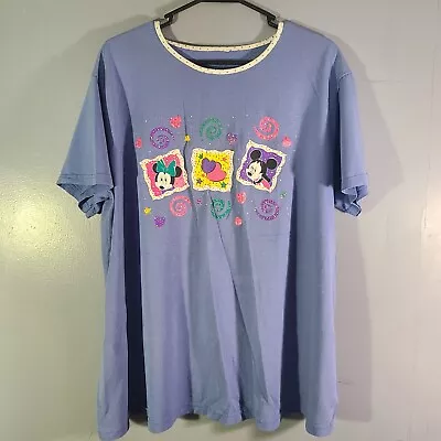 Vintage Disney Mickey & Minnie Mouse T-Shirt Women's Sz 2XL Hearts & Swirls Blue • $16.99