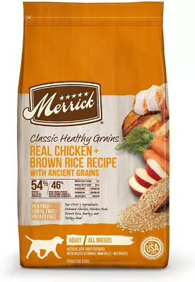 Merrick Classic Healthy Grains Chicken + Brown Rice Recipe Dry Dog Food 25 Lbs. • $45.98
