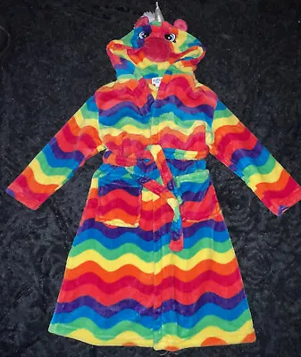 Girls Age 6-7 Years Rainbow Fleece Plush Dressing Gown Nifty Kids • £14.50