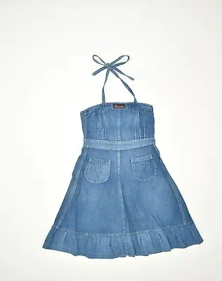 VINTAGE Womens Halter Denim Dress UK 2 2XS Navy Blue Cotton • $17.28