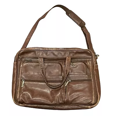 Vintage Bill Blass Brown Leather Laptop Portfolio Briefcase Bag Satchel 1990s • $39.99