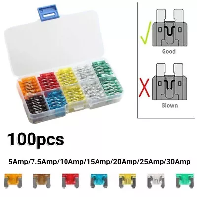 100pcs Car Auto SUV Low Profile Amp 5A-30A Micro Mini Blade Fuses Assorted Kit • $12.72