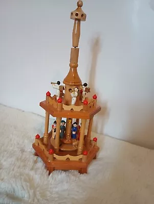 VTG 13” German Style Christmas 2 Tier Wooden Nativity Pyramid Carousel  • $24.99