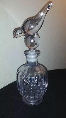 Vintage Art Glass Perfume Bottle With Glass Bird Stopper Violet Color Glass  • £25.08