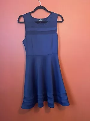 Lulus Final Stretch Fit & Flare Skater Dress Size Small Mesh Navy Blue Stretch • $13.95