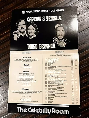 1978 Celebrity Room Menu MGM Grand Las Vegas CAPTAIN & TENNILLE & DAVID BRENNER! • $14.99