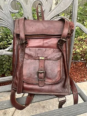 Vintage Leather Backpack Shoulder Bag Brown Distressed Very Good Pre Owned Cond • $75.99