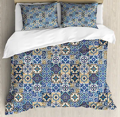 Moroccan Duvet Cover Set With Pillow Shams Portuguese Traditional Print • $89.99